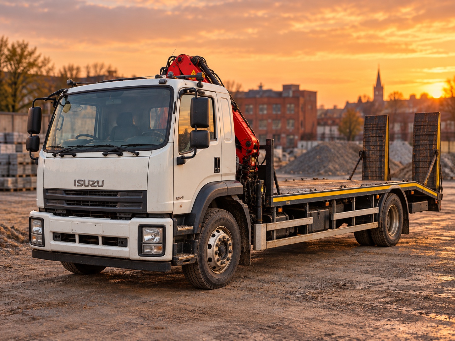 ISUZU с краном и перевозочной платформой — визуализация модели
